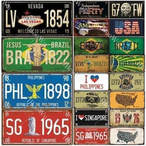 Retro License Plate Country Flag Vintage Poster Metal Tin Signs Car Number For Wall Decor 15x30cm
