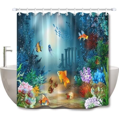 Seas And Oceans Fish Coral Underwater World Shower Curtains Set Waterproof Fabric For Bathroom Bathtub Decor Cloth Curtain Cheap