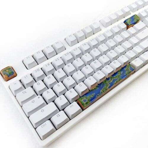 Green Hills Waters Island Design Backlit Spacebar Keycaps For Cherry Switch Gaming Keyboard Micro Landscape Resin Wood Keycaps