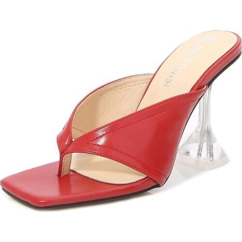 MAIERNISI NEW Square Toe Summer Women Sandals Fashion Transparent Cup Heels Thin High Heel Big Size 46 Party Dress Ladies Shoes