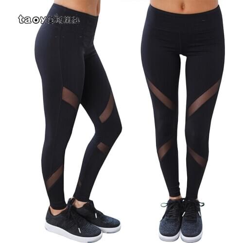 Women Black Mesh Patchwork Yoga Pants Leggins Fitness Trousers Sports Leggings Gym Sportswear Running Tights Athletic Pants