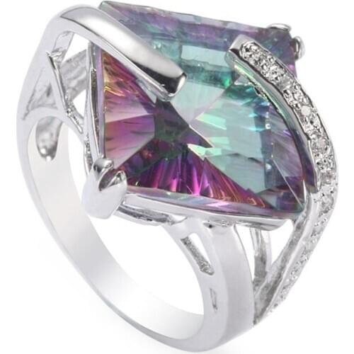 SHUNXUNZE Fancy Engagement Wedding rings Jewelry for women dropshipping Rainbow Cubic Zirconia Rhodium Plated R3306 size 6 7 8 9