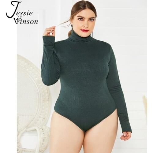 Jessie Vinson Long Sleeve Turtleneck Knitted Rib Bodysuit Jumpsuit Women Plus Size Skinny Sexy Bodysuit Rompers Autumn Winter