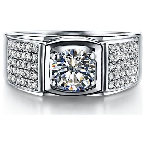 1 Carat Solid 18K 750 White Gold Romantic Round Wonderful Engagement Ring For Women Lovely Design Excellent Art Dec Ring