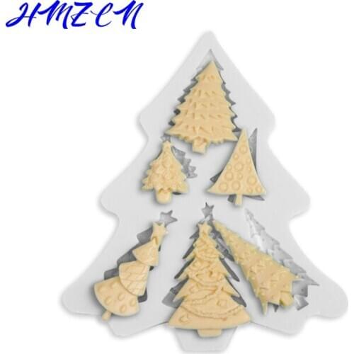 1PC 6 Hole Christmas tree Shaped Silicone Mold Cake Decoration Fondant cookies tools 3D Silicone Mould Gumpaste Candy