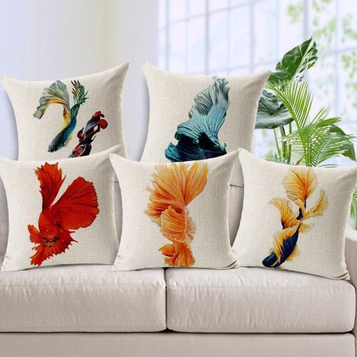 1 Pcs 45x45cm Bettas Fishes Pattern Pillow Case Cover Luxury Quality six Designs Cotton Home Linen Back Throw Supplies pd-16