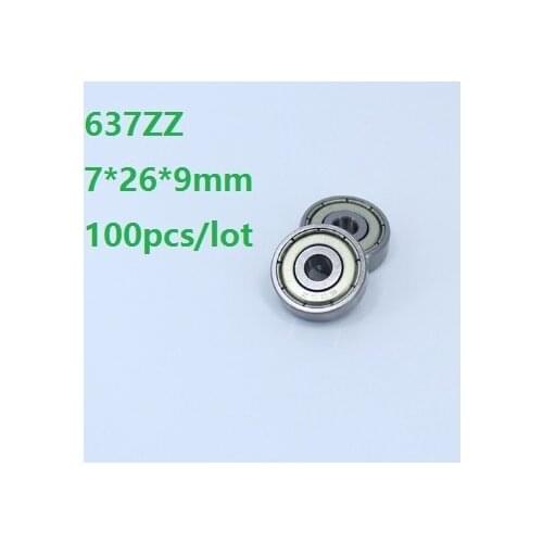 100pcs/lot 7x26x9mm 637ZZ 637-ZZ 637 ZZ Z 637Z 7*26*9mm Deep Groove Ball bearing Miniature Mini Double cover Ball Bearings