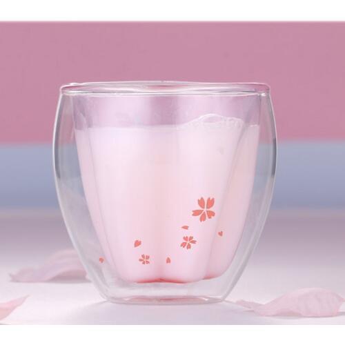 200ml double coffee cup, high borosilicate glass, cold drink cup, hot drink cup, pink cherry blossom cup, milk cup, milk tea cup