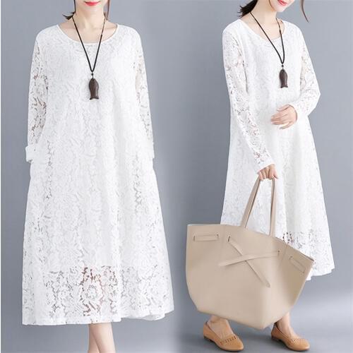 2019 New Autumn Dress Women Lace Dresses Casual Lady Big Size M-3XL Long Sleeve Dress Slim Midi-Long Party Dress Vestidos WZ932