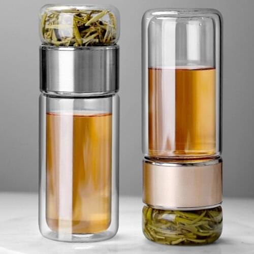 390ML Tea Water Bottle High Borosilicate Glass Double layer Tea Water Cup Infuser Tumbler Drinkware Water bottle With Tea Filter