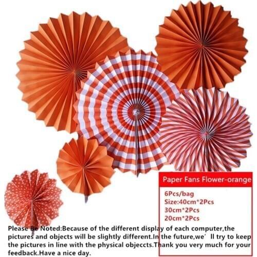 6pcs/lot Orange Cheap Paper Fans For Wedding Tissue Paper Fans Flowers Birthday Party Holiday Supplies Wedding Favors