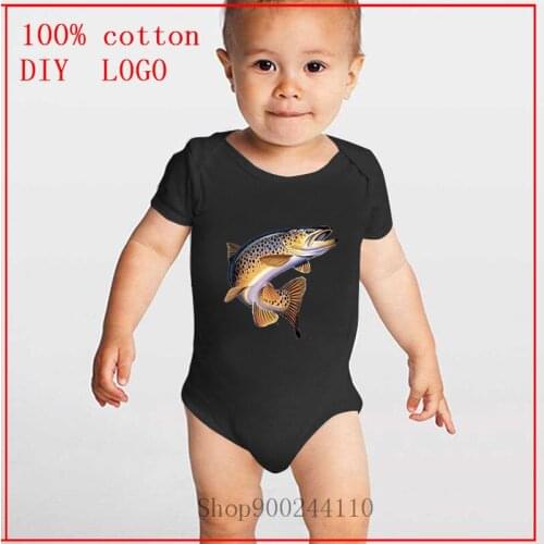 Brown Trout Fishing baby Cotton Bodysuit Baby romper Body Suit Newborn Summer Baby Jumpsuit Ropa de bebe Infant Sleeve