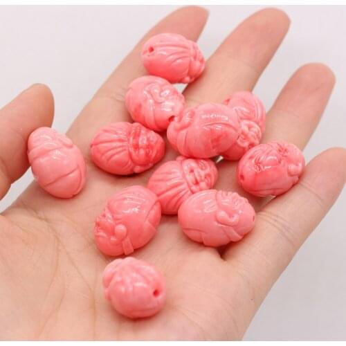 10pcs Charms Smiling Buddha Coarl Beads Pink Artificial Coarl Loose Beads for Making DIY Jewerly Necklace Bracelet 15x20mm