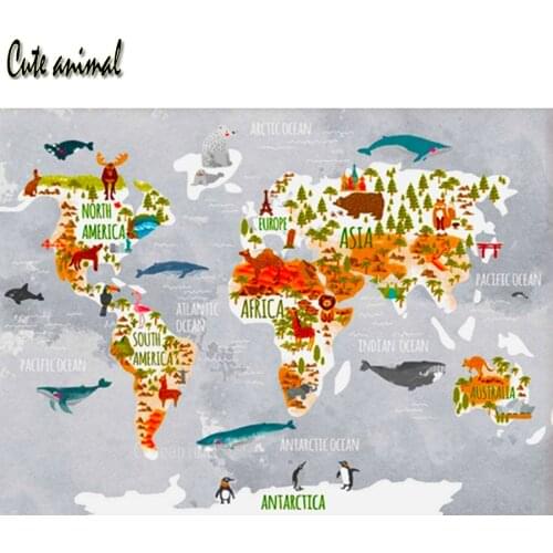 5D diamond painting full square round drill Modern world map animals diamond embroidery diamond mosaic picture of rhinestones