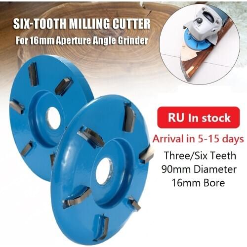 90mm Diameter 16mm Bore Power Wood Carving Disc Milling Cutter Attachment Three Six Teeth Arc/Flat for Angle Grinder Attachment