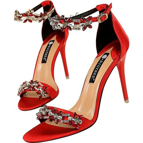 European and American wind, sexy high heels shoes, thin satin shoes, sandals with drill