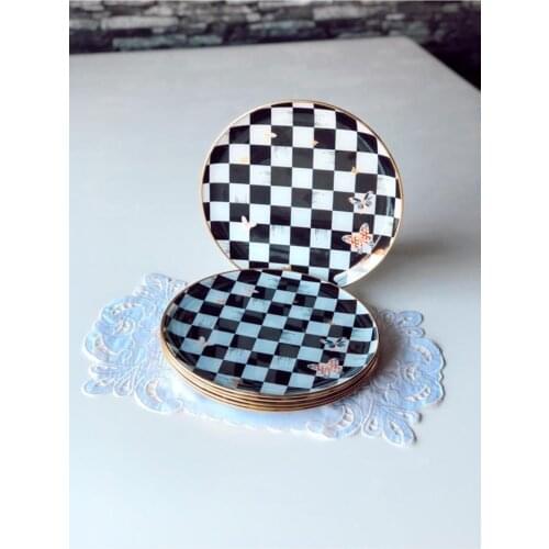 6 pieces 10.25 inch square black and white checkers butterfly pattern porcelain serving ceramic dessert plates elegant tableware
