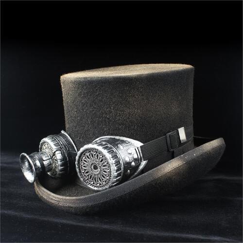 100% Wool Top Hat Men Women Topper Top HatT With Gear Glasses Fedoras Rock Band Hat Retro Spray Paint Steam Punk Magician Hat