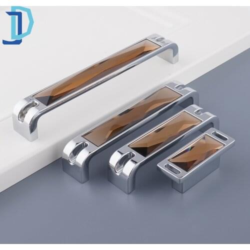 Hole to Hole Crystal Door Handles For Furniture Sliding Glass Door Knobs Cabinet Kitchen Cupboard Crystal Pull