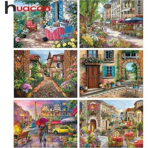Huacan Full Square Diamond Painting Street Kit 5D DIY Diamond Embroidery Mosaic Farmhouse Decor