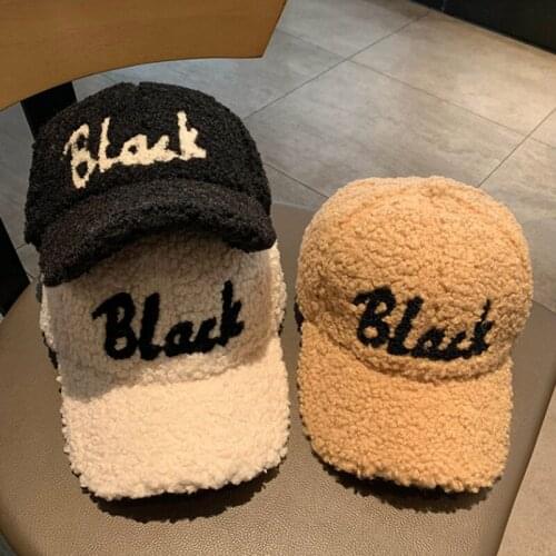 Cap lamb wool letters embroidery autumn and winter plush baseball caps warm and thick lamb fur brim men and women hats