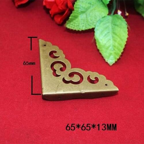 Chinese Brass Wooden Box Coner,Jewelry Box Protector,Furniture Cover,Triangle Corners Antique Bronze Hollow Pattern,65mm,8Pcs
