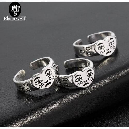 Wholesale Creative Cry Face Ring Fashion Female Tear Crying Heart Resizable Ring For Women Jewelry Ladies Bar Night Club Jewelry