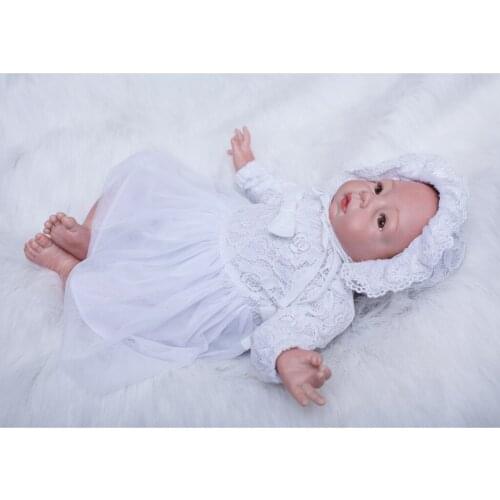 White Doll Clothing Set Baby Doll Clothes and Hat Lace Dress & Hat For 20-22'' Newborn Baby Doll Accessories