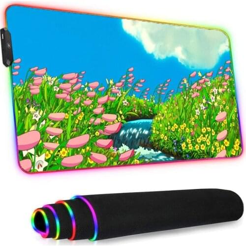 Mouse Pad Rgb Anime Rug Desks CuteGenshin Impact Laptops Valorant Gaming Accessories Pc Gamer Keyboard Wrist Rest Stitch Rubber