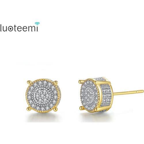 LUOTEEMI Three Color Round Stud Earrings for Women Girls Wedding Dating Micro AAA Clear/Black Cubic Zircon Fashion Jewelry Gift
