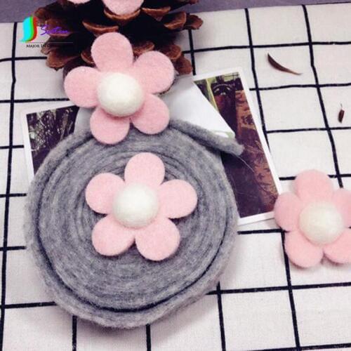 DIY Bowknot Flower Bouquet Ribbon,Wreath Ornament Accessory White Gray Pink Handmade 3cm Width Wool Felt Band S018P