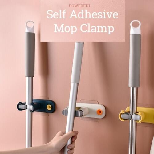 Powerful Mop Clip Self Adhesive Blue Orange Yellow Mop Hook Amazing Bathroom Gadget Mop Hanger Fixed Buckle Storage Rack