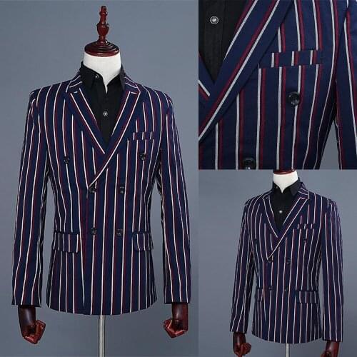 Newest Men Suits 2-Piece Custom Made Double-Striped Groomsmen Modern Style Lapel Notched Collar Party Business Suit