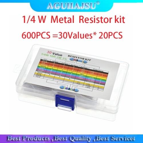 600PCS 30Values* 20PCS 1% 1/4 W resistor pack set diy Metal Film Resistor kit use colored ring resistance (10 ohms~1 M ohm)