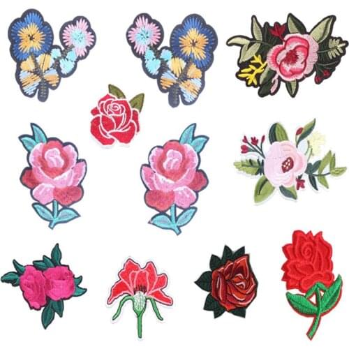 Patch for Various Flower Clothing Iron on Embroider Sewing Applique Rose Sew Fabric DIY Apparel Patches Accessories Decoration