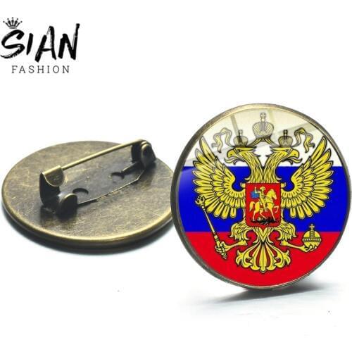 SIAN New Double Head Eagle Badge Pin Russian Federation National Emblem Russia Mason Medals Sickle Hammer CCCP Brooches Jewelry