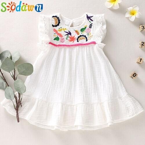 Sodawn New Fashion Baby Kid Summer Girl Infant Sleeveless Embroidery Ruffles Flower Princess Dress Clothes