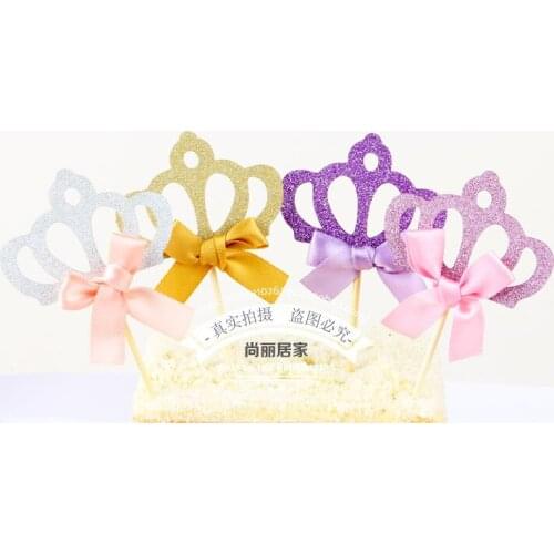 New 4 Pcs/lot Gold Princess Crown Glitter Cupcake Topper Birthday Cake Topper for Boys Girls Birthday Party Cake Decorations