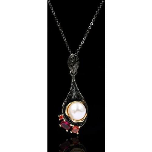 New bohemian style creative gourd bark wild 14K black gold water drop freshwater pearl necklace womens brand jewelry