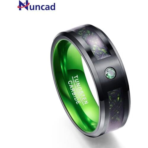 Nuncad 8MM wide green carbon fiber Tungsten Carbide Rings for woman men party wedding ring US size 6-15
