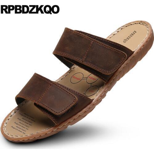 Slip on flat outdoor slides slippers brown size 46 shoes plus water men sandals leather summer black 47 designer waterproof nice