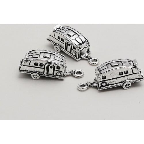 5pcs/Lots 10x26mm Antique Silver Plated 3D Camping Car Charms Travel Trailer Pendants Creative Jewelry Making Parts Hand Made