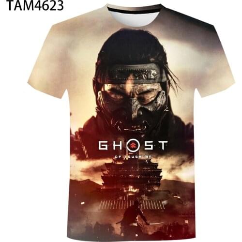 Ghost of Tsushima 2021 Summer New T-Shirt Mens and Womens Game Anime 3D Cartoon Retro Round Neck Childrens Street Cute Top