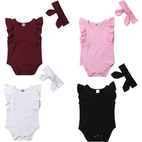 Pudcoco US Stock 0-24M Fashion Baby Girls Infant Ruffle Solid Rompe O-Neck easeful Jumpsuit Outfit Clothes Summer