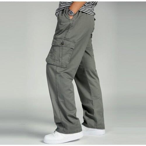 Plus Size Big Men Cargo Pants Casual Men Elastic Waist Multi Pocket Overall Cotton Pants Male Long Baggy Large Trouser 5XL 6XL