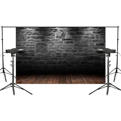 Retro Photography Background Creative Black Brick Wall Photo Backdrops Photography Wood Floor Studio background Props 5x7ft