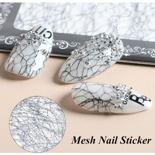 Silver Lace Hollow 3D Mesh Nail Art Sticker Gold Net Line Nail Foil Design Manicure Decal Wraps Decorations Accessories Nail Art