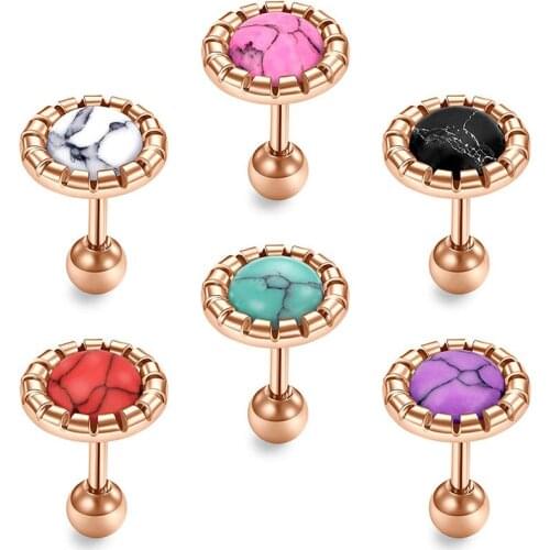 Tragus Earrings 16G 6mm 8mm Cartilage Earring Stud Stone Top Forward Helix Earring Barbell Piercing Jewelry