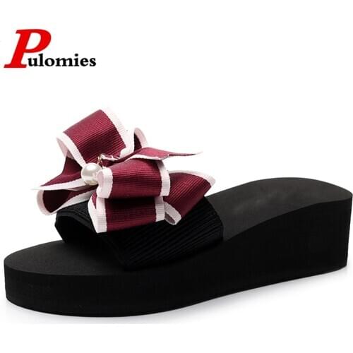 PULOMIES Summer Women Slippers Platform Clogs Flip Flops Outdoor Garden Shoes Female Pool Sandals Bathroom Mules Beach Slippers