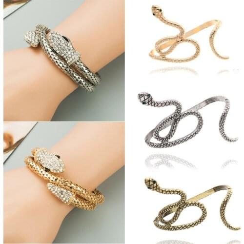 Vintage Jewelry Accessories Snake Shape Alloy Bracelet Punk Rhinestone Animal Shape Women Bracelet